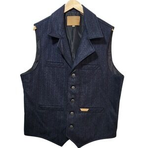 Powder River Outfitters Mens Wool Blend Pinstripe Western Vest Charcoal Grey L